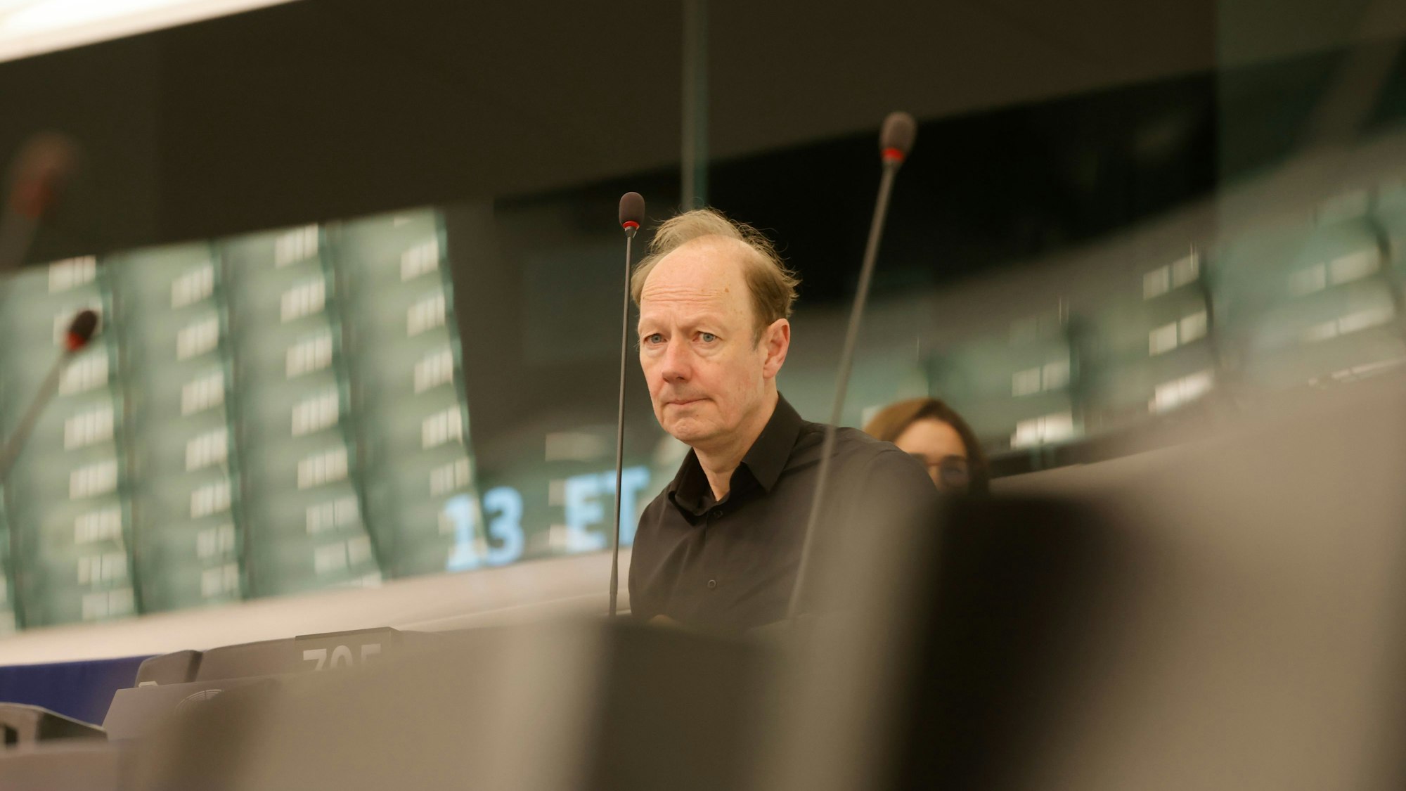 Parteivorsitzender Martin Sonneborn (Die Partei, Fraktionslos) im Gebäude des Europäischen Parlaments.