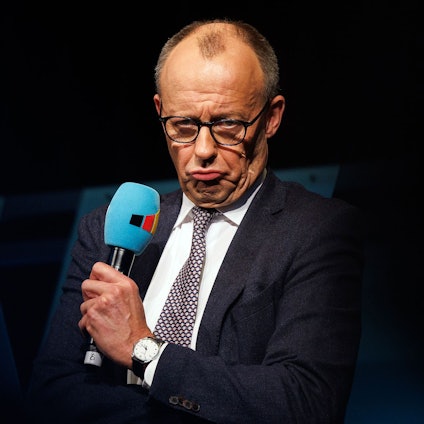 Der Kanzlerkandidat der Union, Friedrich Merz, bei einer Wahlkampfveranstaltung.