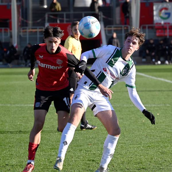 01.12.2024, Fussball-A-Jugend-Bayer 04 Leverkusen -
Borussia Mönchengladbach
links: Kerim-Sam Alajbegovic (Bayer)
Foto: Uli Herhaus