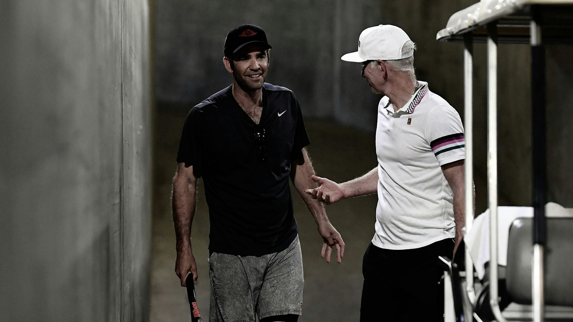 Pete Sampras und John McEnroe bei einem Showkampf in Indian Wells im Jahr 2019.