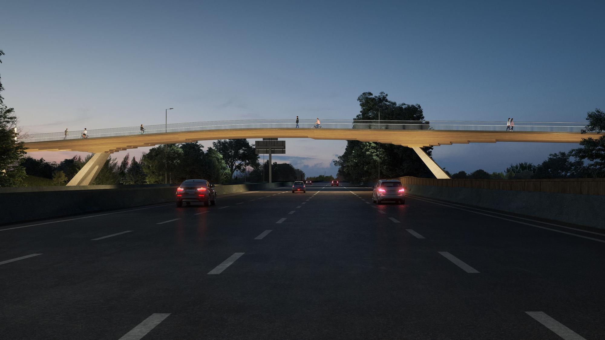Eine Brücke über einer Autobahn