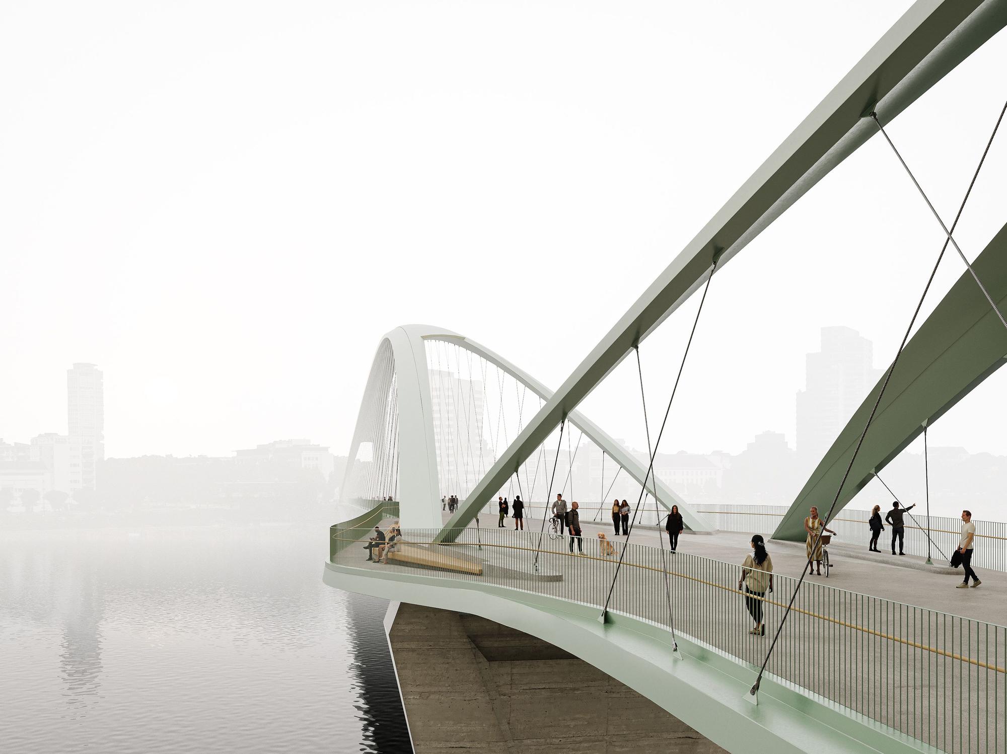 Die Brücke auf Höhe der Bastei könnte als Netzwerkbogen über den Rhein gebaut werden.