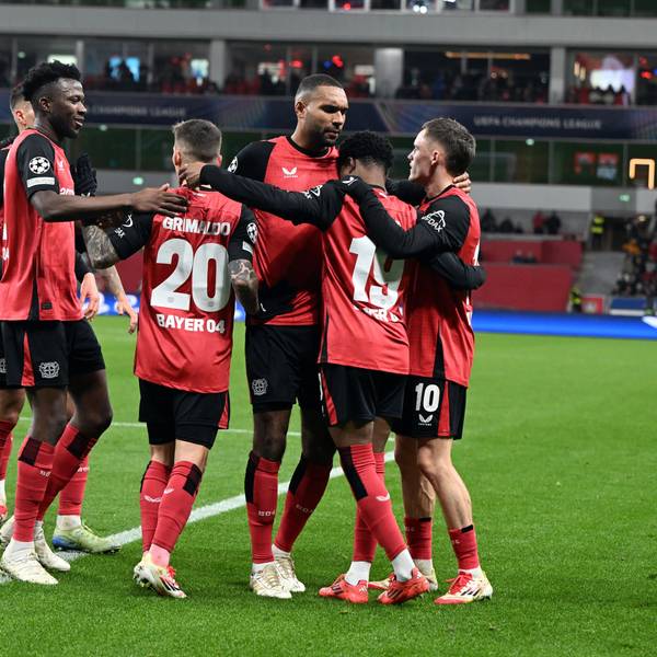 29.01.2025, Nordrhein-Westfalen, Leverkusen: Fußball: Champions League, Bayer Leverkusen - Sparta Prag, Vorrunde, 8. Spieltag, in der BayArena, Leverkusens Nathan Tella bejubelt sein Tor zum 2:0. Foto: Federico Gambarini/dpa +++ dpa-Bildfunk +++