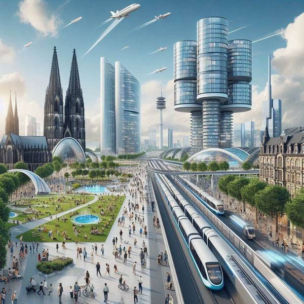Ziemlich viele Flugzeuge umkreisen den Kölner Dom in der Zukunft – zumindest wenn es nach der KI von Microsoft geht.