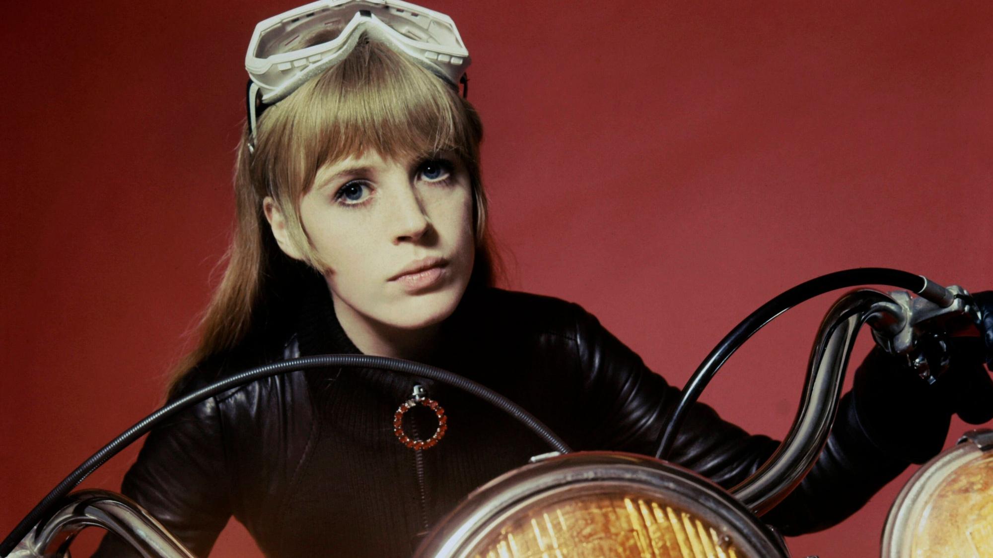 Marianne Faithfull in einem Werbefoto für den Film "Girl on a Motorcycle"
