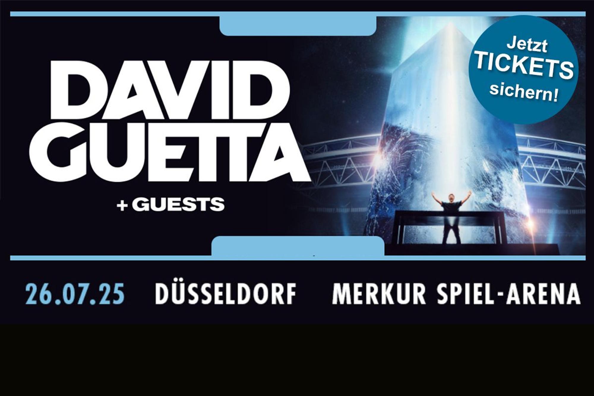 David Guetta Bild mit Schriftzug und Daten des Deutschland Konzertes.