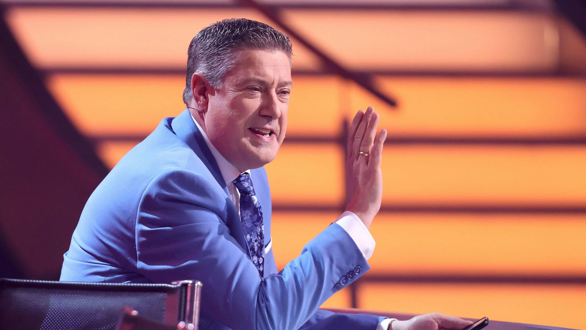 COLOGNE, GERMANY - MARCH 25: Joachim Llambi is seen on stage during the 5th show of the 15th season of the television competition show "Let's Dance" at MMC Studios on March 25, 2022 in Cologne, Germany. (Photo by Andreas Rentz/Getty Images)