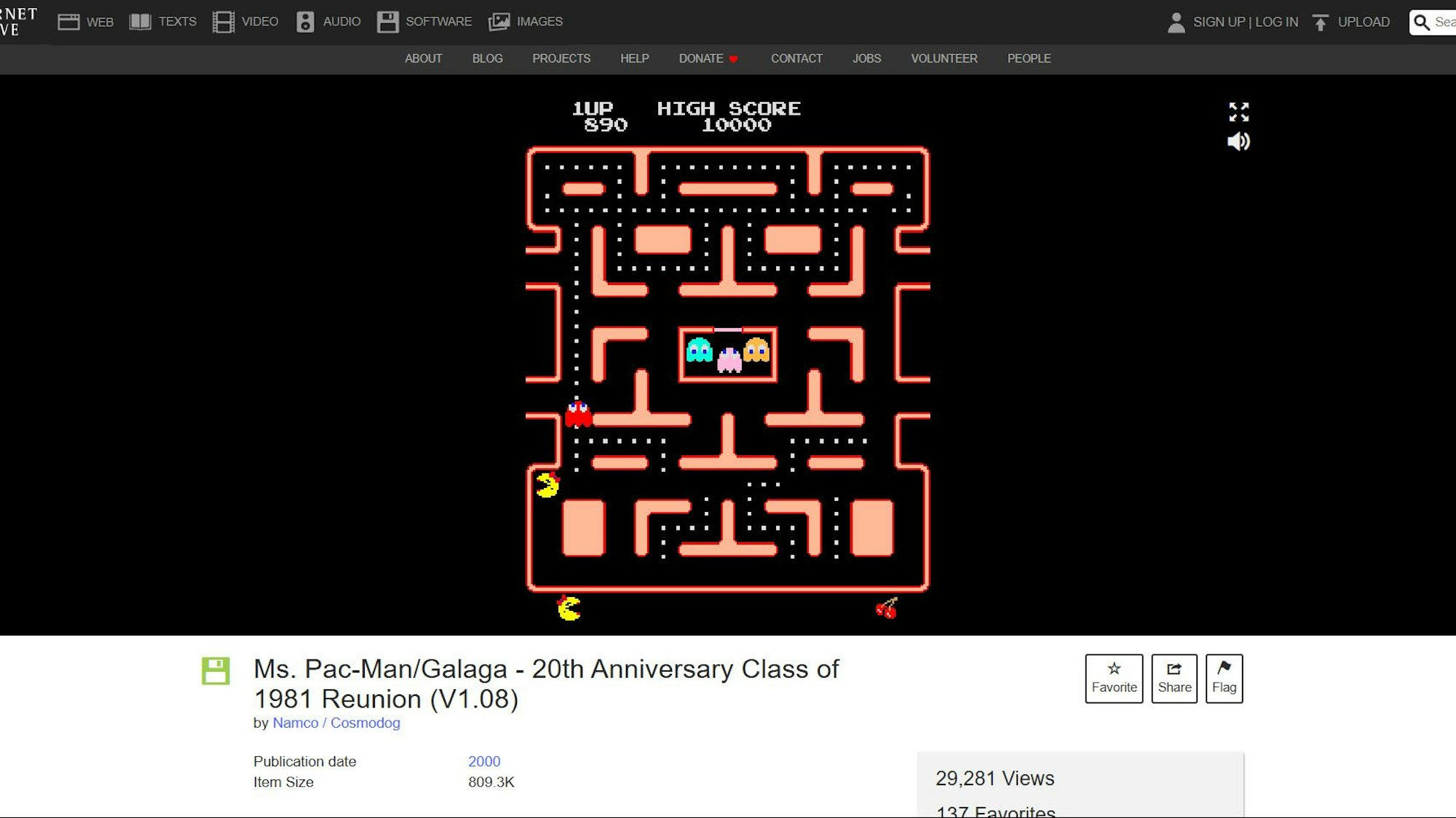 Screenshot von Internet Archive, Pacman