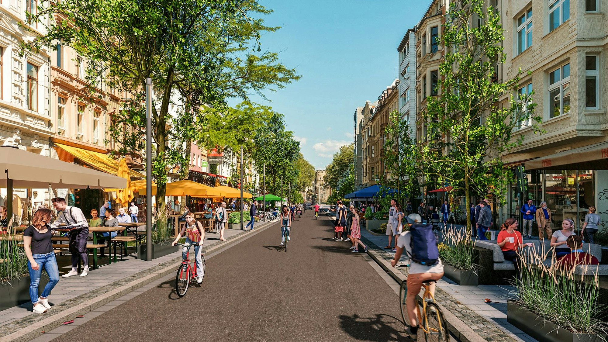 So könnte die Aachener Straße aussehen, wenn die Ost-West-Achse nach den Vorstellungen von CDU, SPD und FDP ausgebaut würde.