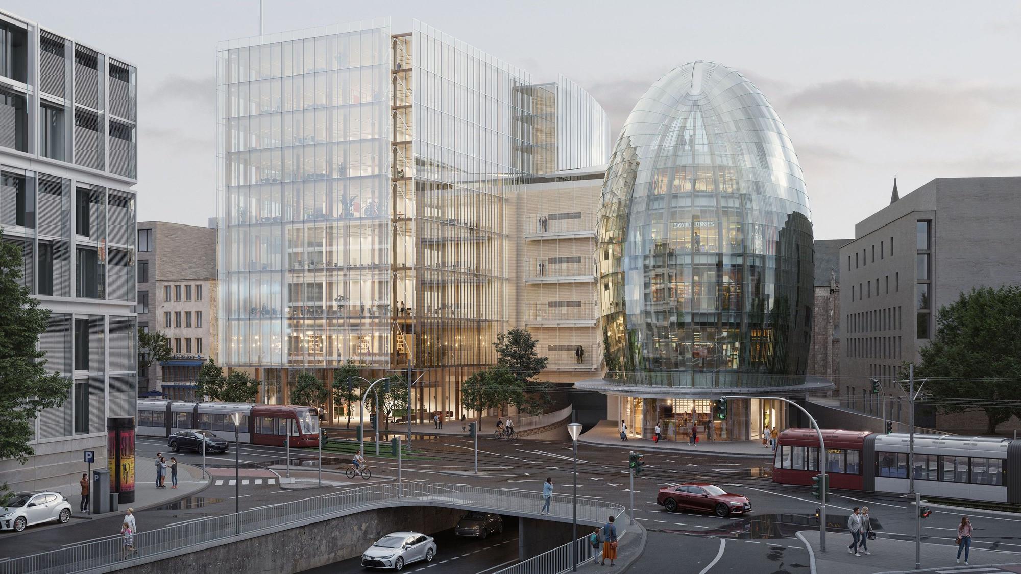Diese Visualisierung zeigt den Anbau samt Verbindung zum Weltstadthaus.