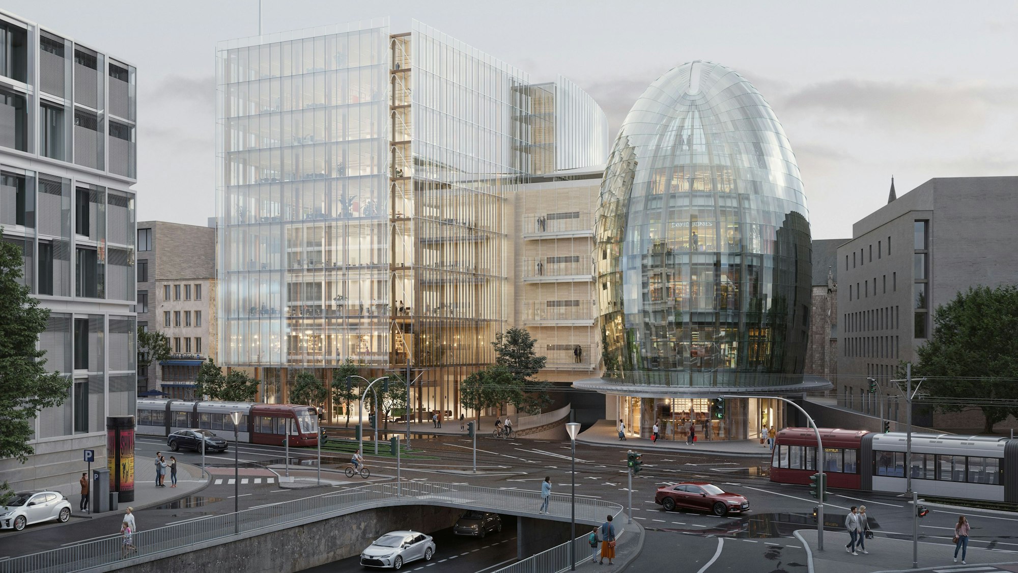 Diese Visualisierung zeigt den Anbau samt Verbindung zum Weltstadthaus.