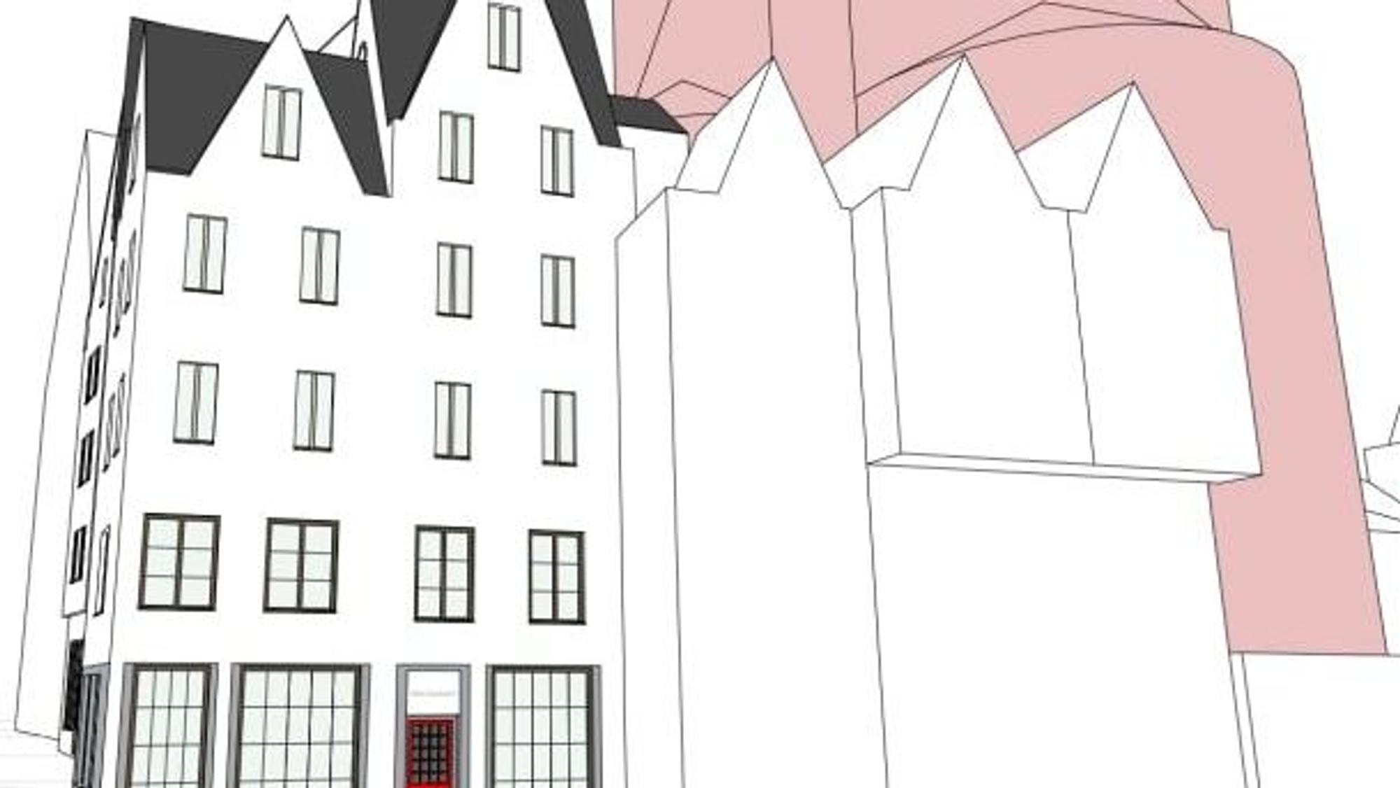 Für den Wiederaufbau der Giebelhäuschen sieht Paul Böhm neue Fensterformen und einen hellen Verputz vor.