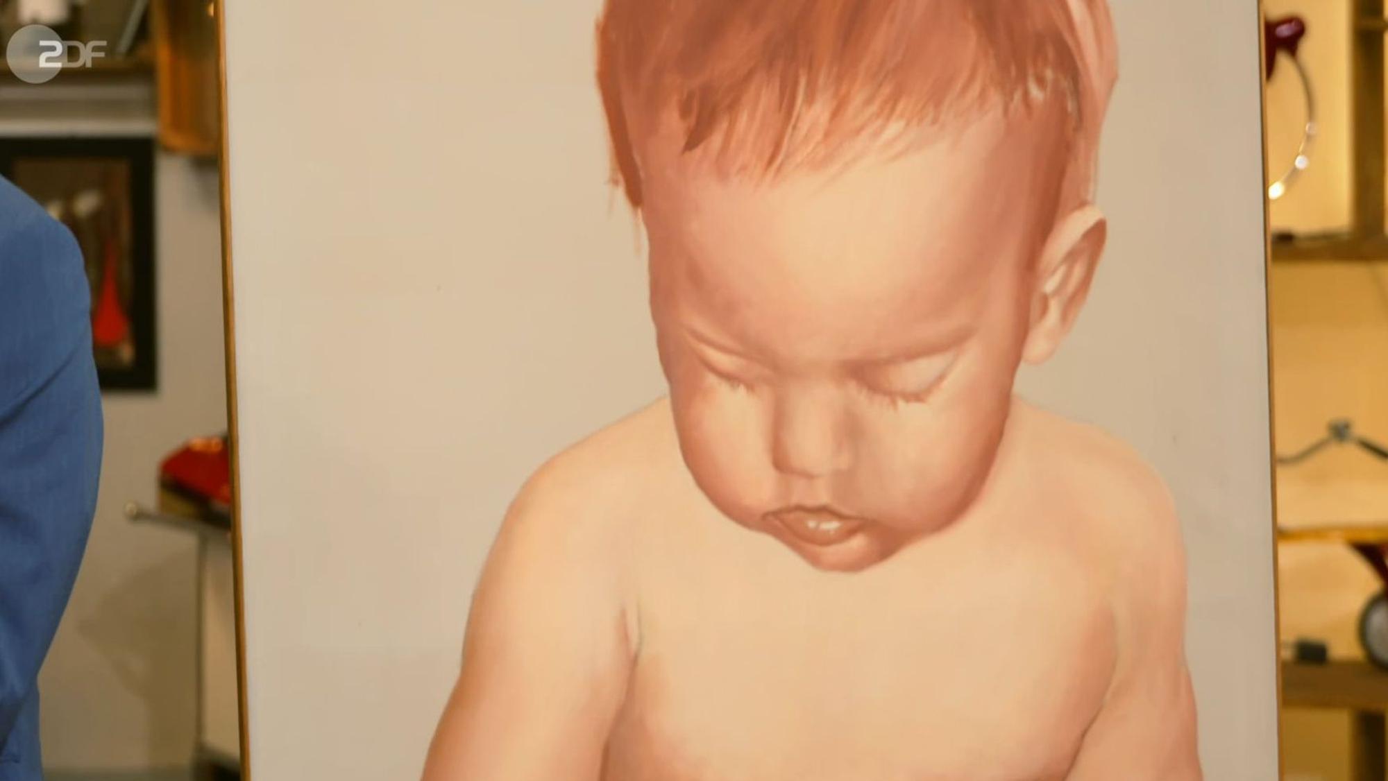 Der obere Teil des Gemäldes mit dem Baby ist in sanften Tönen gehalten.