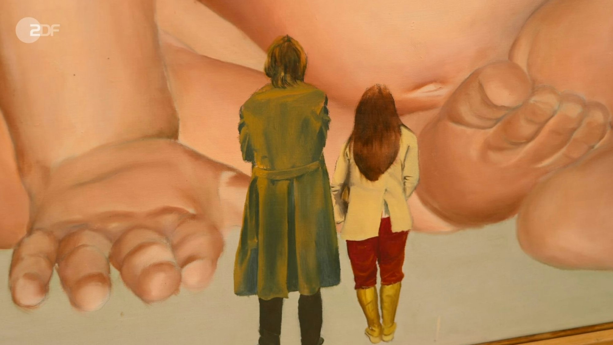 Die Eltern im unteren Teil sind nicht nur im Format, sondern auch in der harten Zeichnung abgehoben.