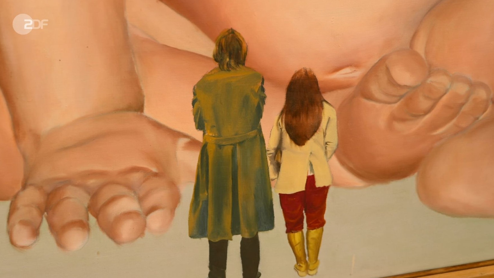 Die Eltern im unteren Teil sind nicht nur im Format, sondern auch in der harten Zeichnung abgehoben.