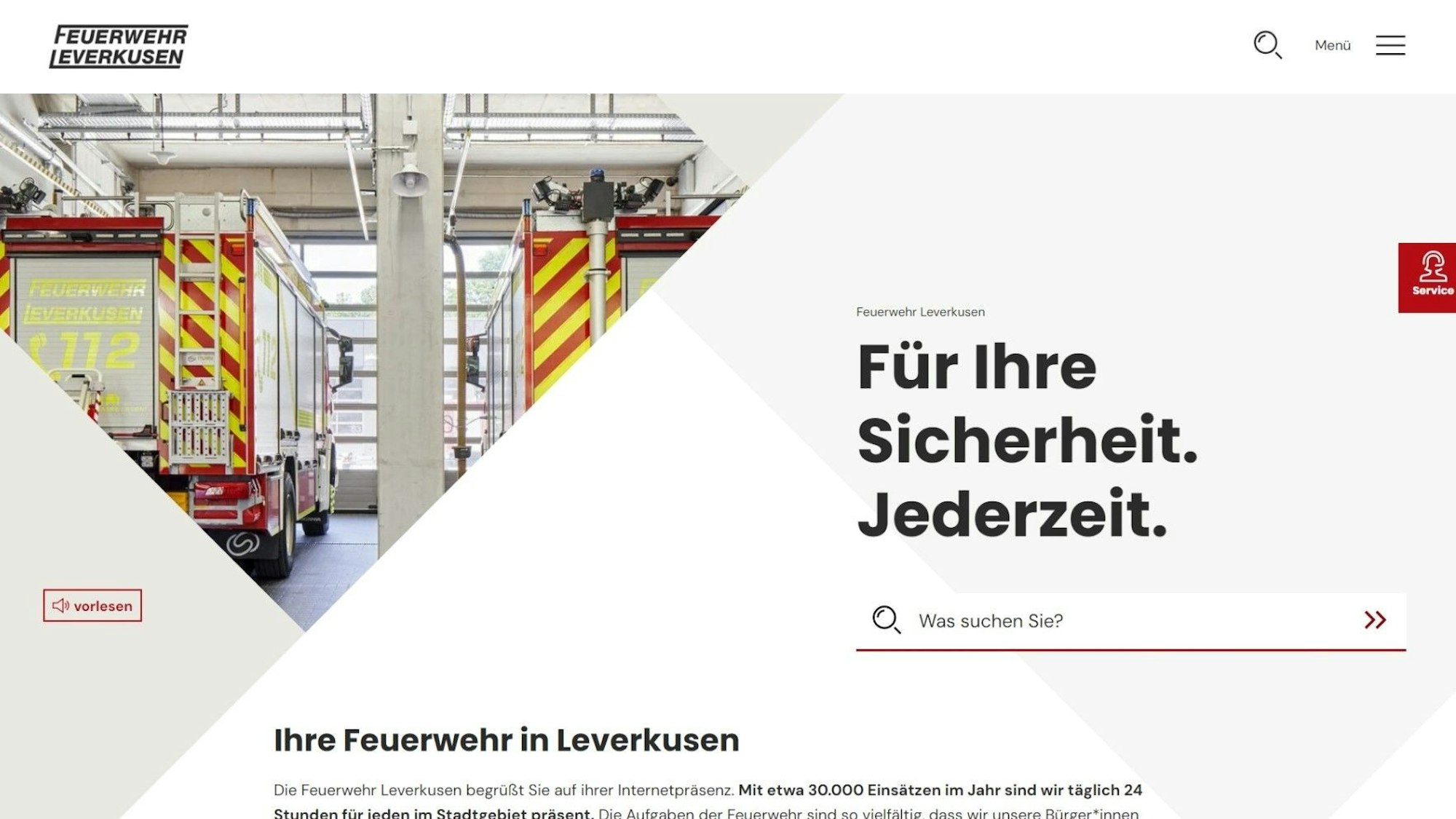Screenshot des neuen Webauftritts der Feuerwehr