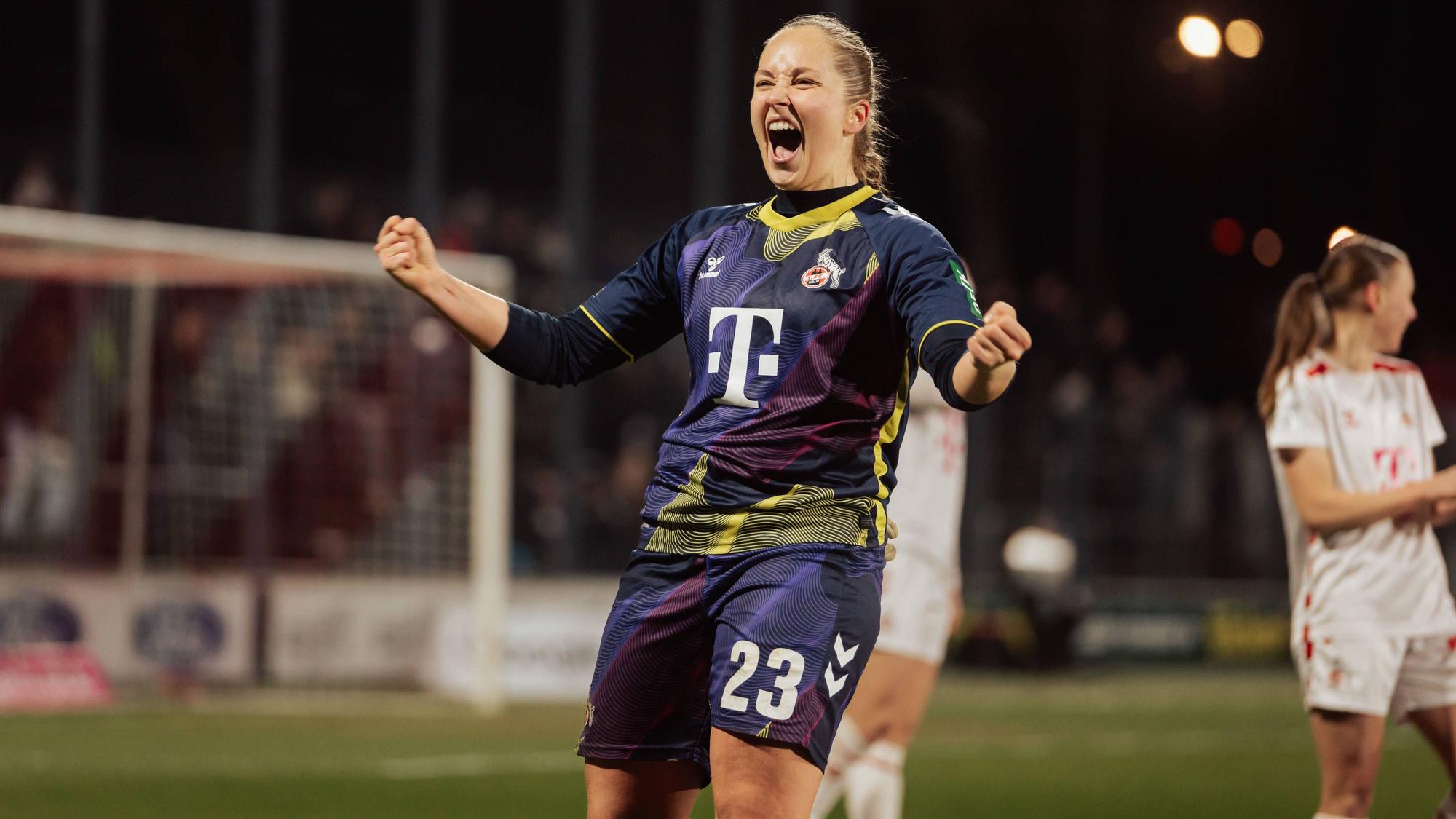 07.02.25, Frauen, Fussball, 1.BL, Saison 2024/2025, 1.FC Köln - VfL Wolfsburg, 13. Spieltag Aurora Mikalsen 23 vom 1.FC Koeln Jubelpose KOELN Franz-Kremer-Stadion NRW Deutschland