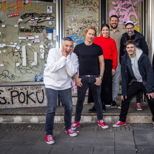 Auf der Aachener Straße in Köln soll das Brauhaus „Marie & Johann“ entstehen: Basti Campmann (v.l.n.r.), Flo Peil, Kim Gerstenberg, Till Riekenbrauk, Ena Schwiers, Nils Plum, Sebi Wagner.