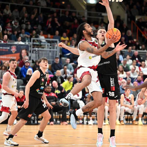 08.02.2025, Basketball-Bayer Giants Lev-Paderborn
am Ball: Donte Nicholas (Bayer)
Foto: Uli Herhaus
