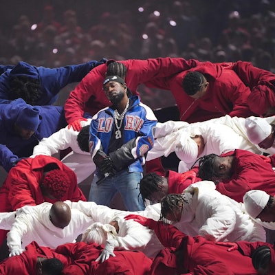 US rapper Kendrick Lamar performs during Super Bowl LIX Chiefs vs Eagles Apple Music Halftime Show at Caesars Superdome in New Orleans, Louisiana, February 9, 2025. (Photo by TIMOTHY A. CLARY / AFP)