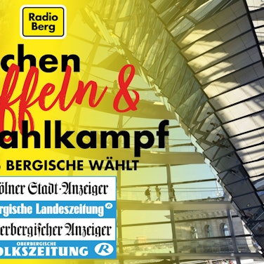 Vor einer Waffel und einem Bild der Kuppen des Deutschen Bundestags steht der Titel des Podcasts von Bergischer Landeszeitung, Kölner Stadt-Anzeiger und Radio Berg.