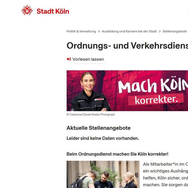 DAs Ordnungsamt der Stadt Köln hat 60 offene Stellen, aber bewerben kann man sich nicht.