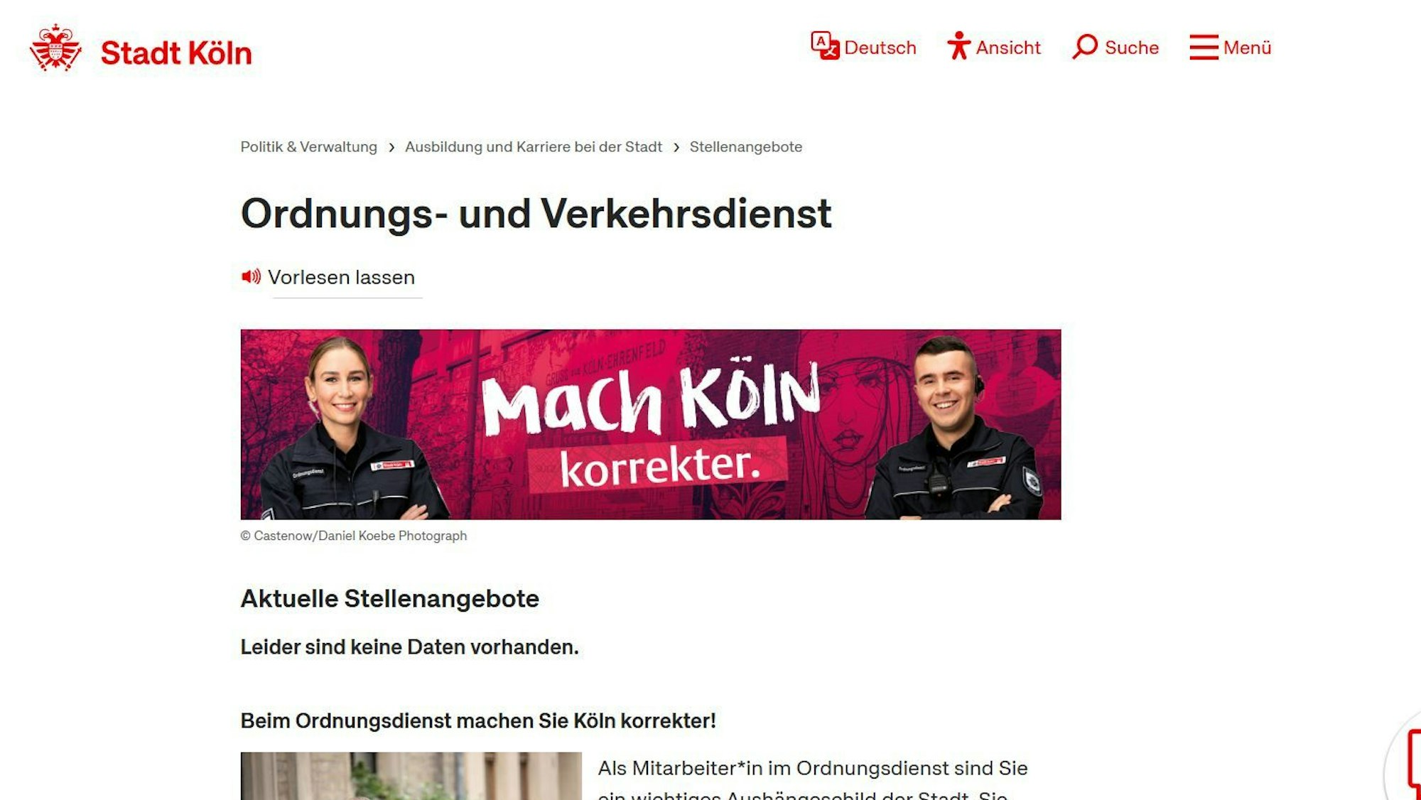 DAs Ordnungsamt der Stadt Köln hat 60 offene Stellen, aber bewerben kann man sich nicht.