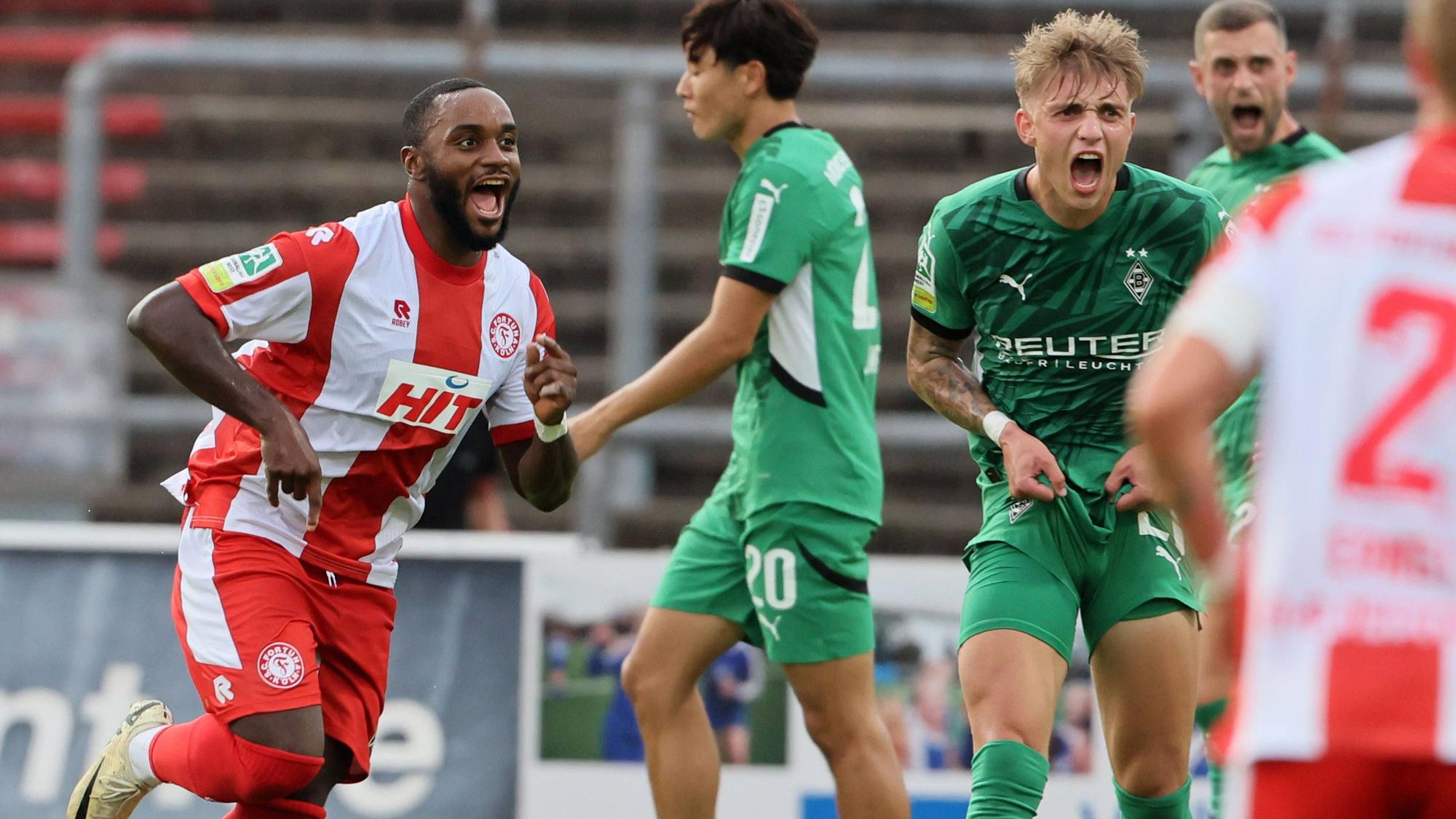 Arnold Budimbu bejubelt seinen Treffer im Hinspiel gegen Gladbach