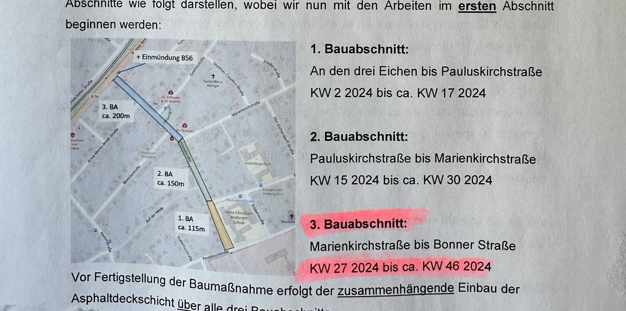 Der Infobrief der Baufirma an alle Anwohner.