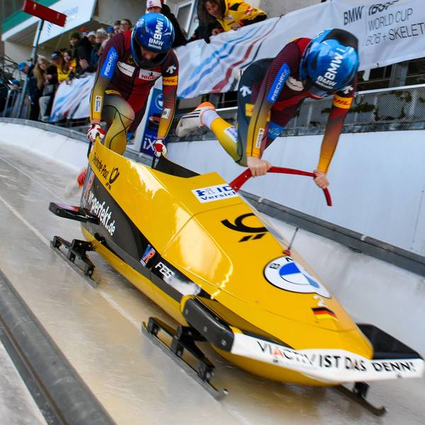 Leonie Fiebig (links) und Pilotin Kim Kalicki bei der Bob-WM Anfang März 2024 in Winterberg