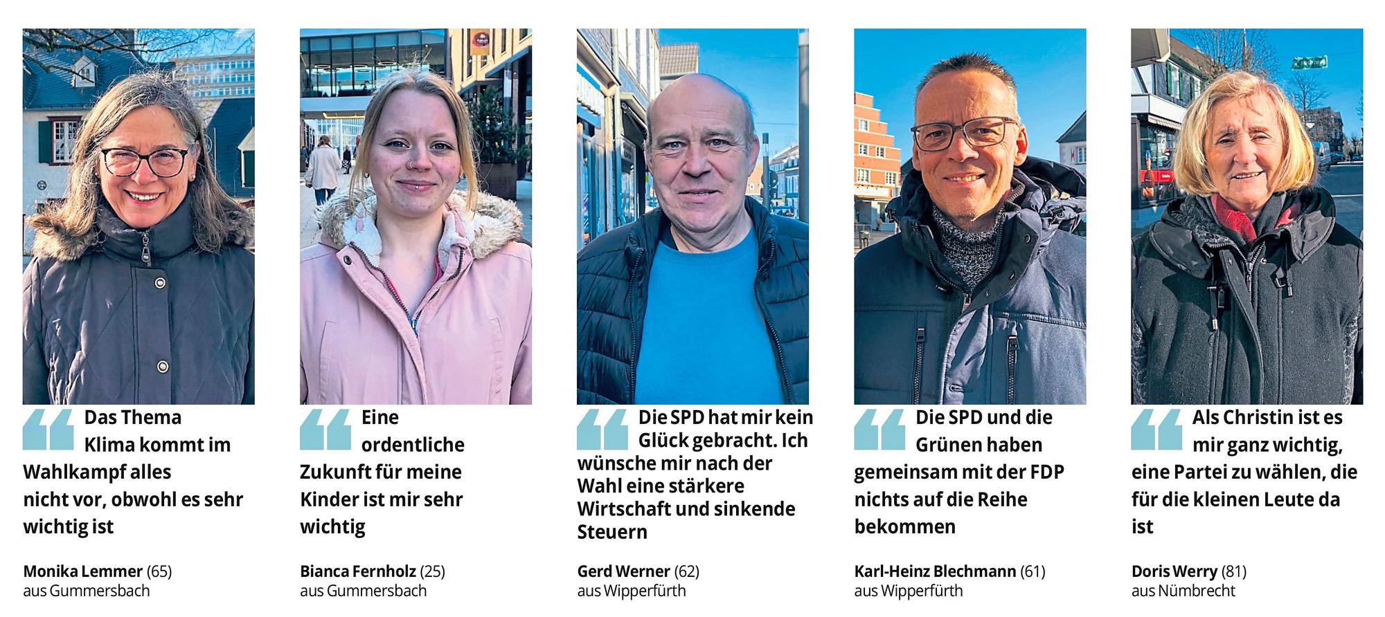 Diese Oberbergerinnen und Oberberger haben wir in Waldbröl, Gummersbach und Wipperfürth zur anstehenden Bundestagswahl befragt.