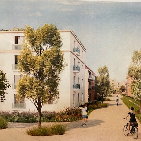 Zu sehen ist eine Visualisierung des geplanten Neubauviertels.