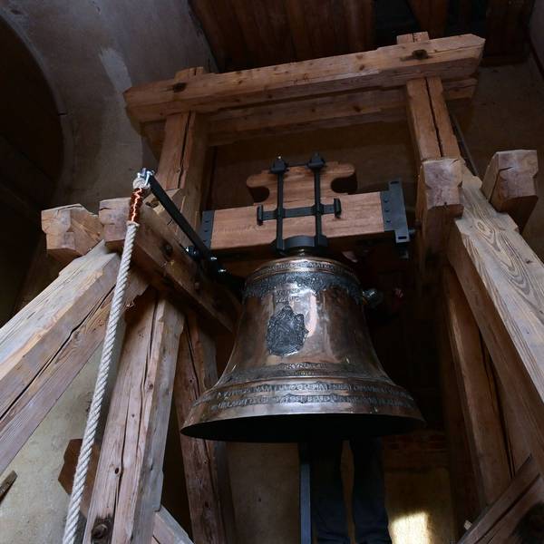 Instalation of new three bells (pictured bell named Virgin Mary) for Church of visitation of Virgin Mary in Skoky near Zlutice, Western Bohemia, Czech Republic, October 17, 2024. (CTKxPhoto SlavomirxKubes)