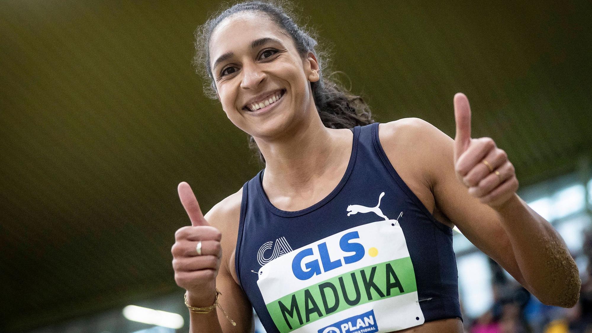 Bestens gelaunt: Jessi Maduka, erneut deutsche Hallenmeisterin im Dreisprung