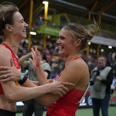 , Leichtathletik, Deutsche Leichtathletik-Hallenmeisterschaften 2025, Hallen DM 2025 , 21-23.02.2025 Helmut -Körnig-Halle Dortmund 60m Hürden Frauen , Marlene Meier, Franziska Schuster beide TSV bayer 04 Leverkusen *** , Athletics, German Athletics Indoor Championships 2025, Indoor Championships 2025 , 21 23 02 2025 Helmut Körnig Halle Dortmund 60m Hurdles Women , Marlene Meier, Franziska Schuster both TSV bayer 04 Leverkusen