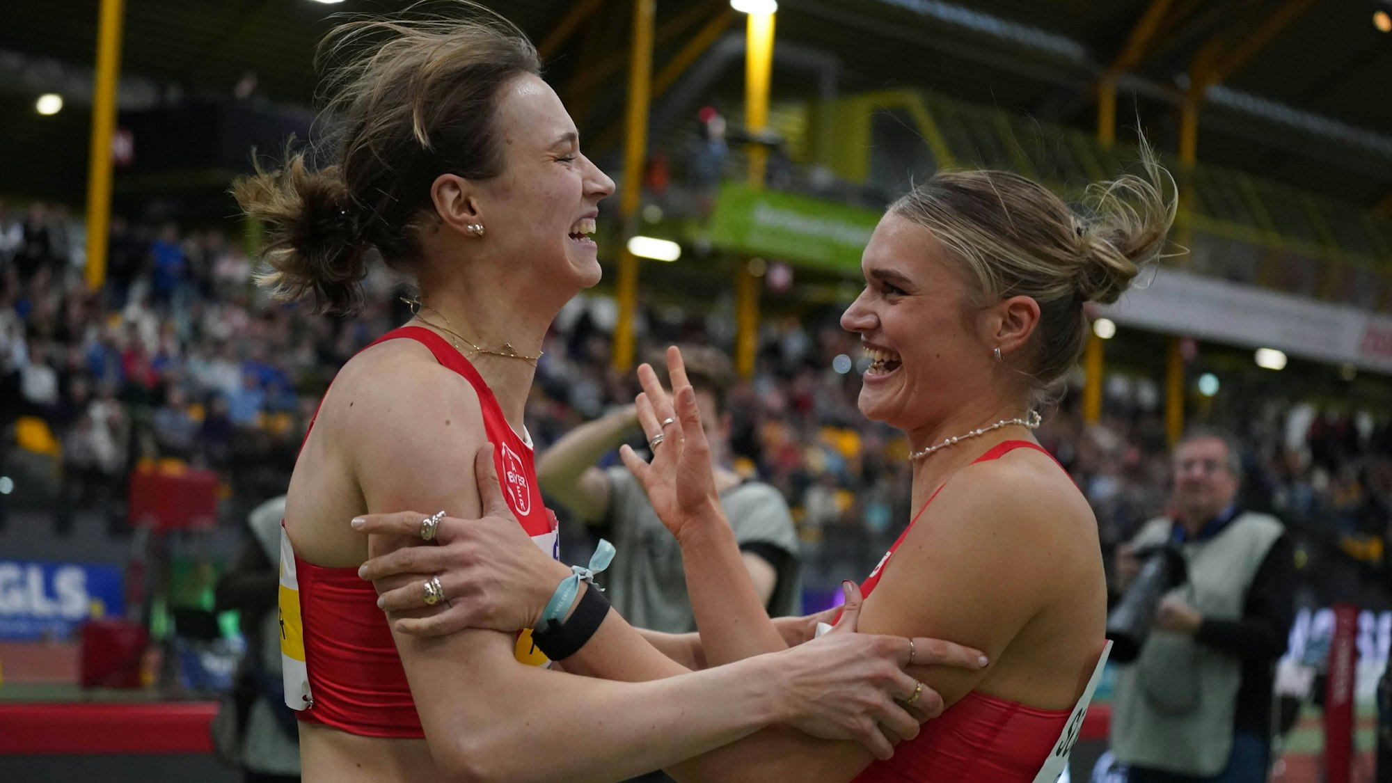 , Leichtathletik, Deutsche Leichtathletik-Hallenmeisterschaften 2025, Hallen DM 2025 , 21-23.02.2025 Helmut -Körnig-Halle Dortmund 60m Hürden Frauen , Marlene Meier, Franziska Schuster beide TSV bayer 04 Leverkusen *** , Athletics, German Athletics Indoor Championships 2025, Indoor Championships 2025 , 21 23 02 2025 Helmut Körnig Halle Dortmund 60m Hurdles Women , Marlene Meier, Franziska Schuster both TSV bayer 04 Leverkusen