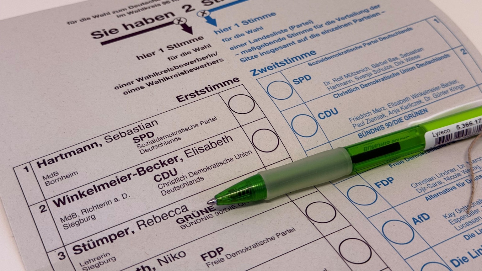 Ein Stimmzettel zur Bundestagswahl.