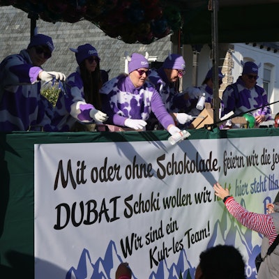 Eine Gruppe bei einem Karnevalszug.