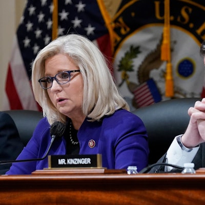Adam Kinzinger (rechts) und Liz Cheney bei einer Anhörung zum Kapitolsturm von 2021.