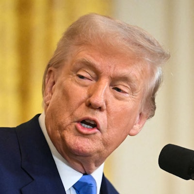 Donald Trump während einer gemeinsamen Pressekonferenz zusammen mit Frankreich Präsident Emmanuel Macron am Montag.