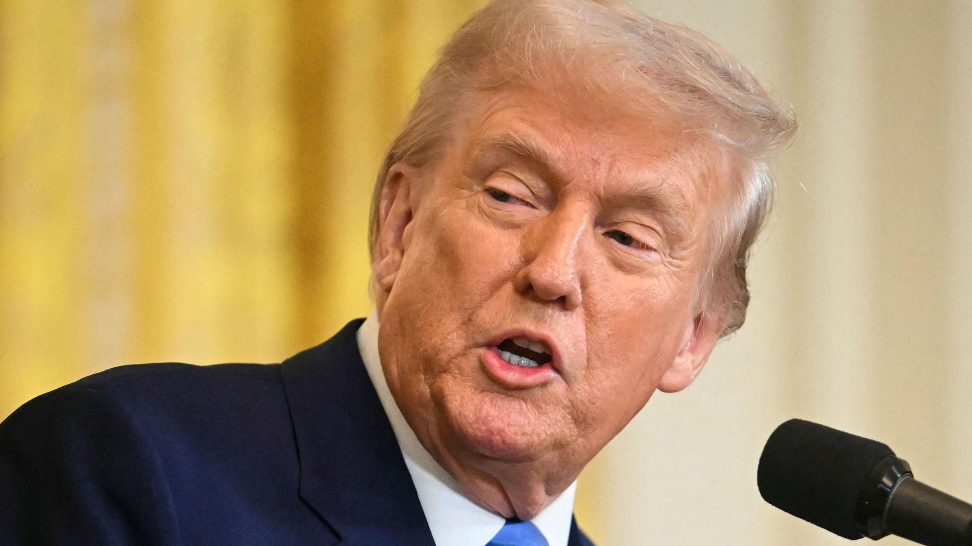 Donald Trump während einer gemeinsamen Pressekonferenz zusammen mit Frankreich Präsident Emmanuel Macron am Montag.