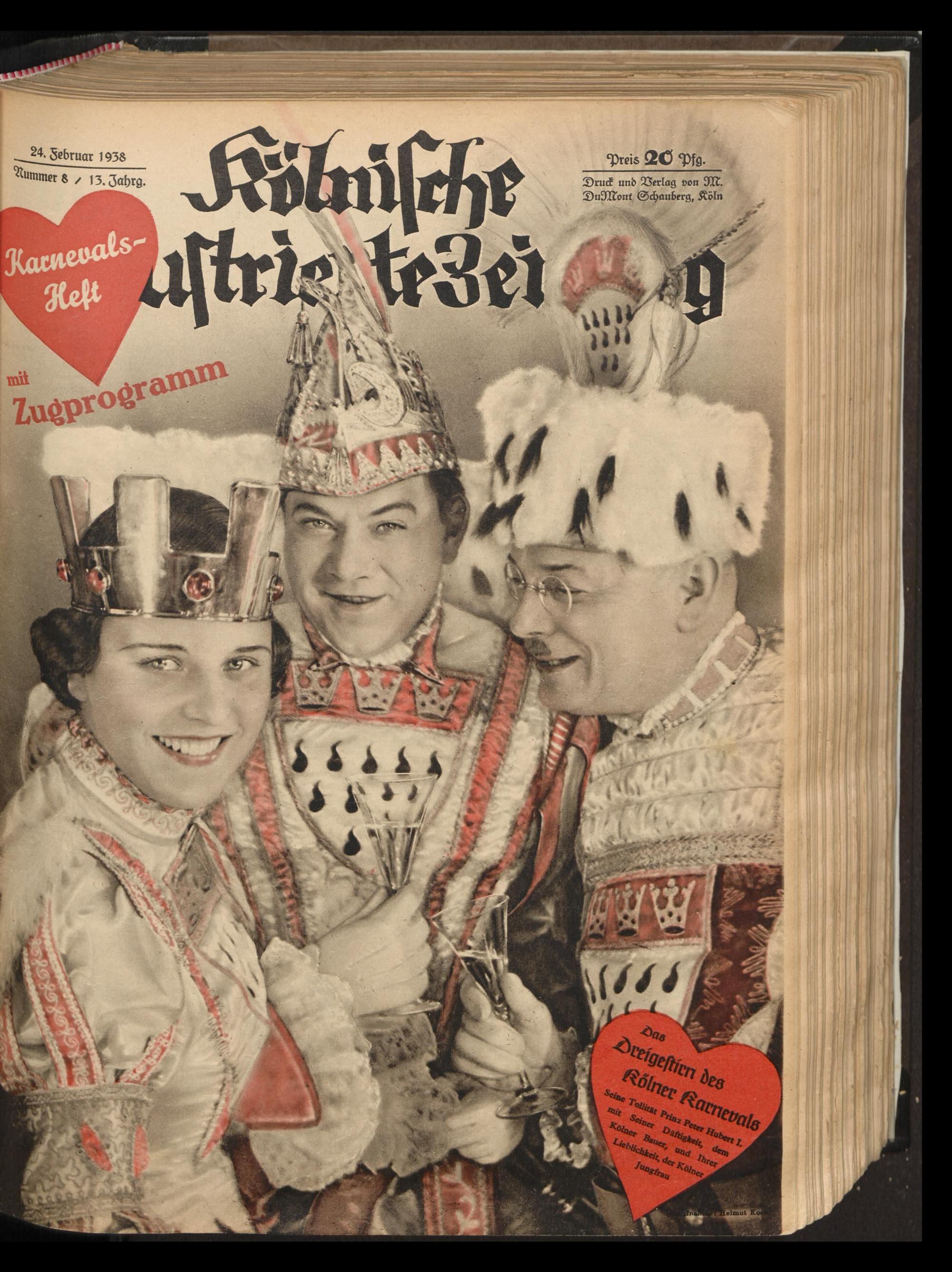 Titelseite der Kölner Illustrierten mit der ersten Frau als Jungfrau im Dreigestirn am 24.2.1938