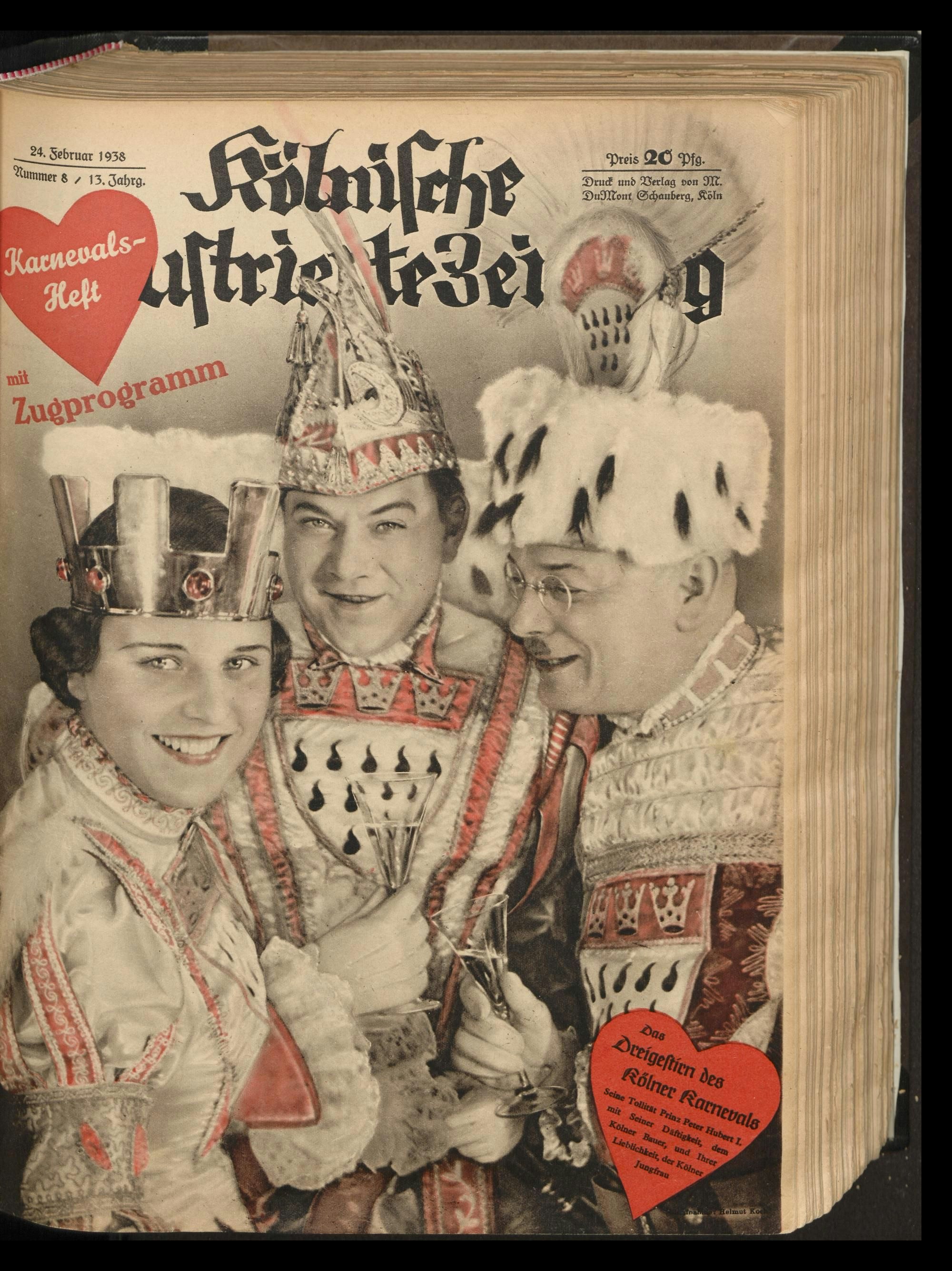 Titelseite der Kölner Illustrierten mit der ersten Frau als Jungfrau im Dreigestirn am 24.2.1938