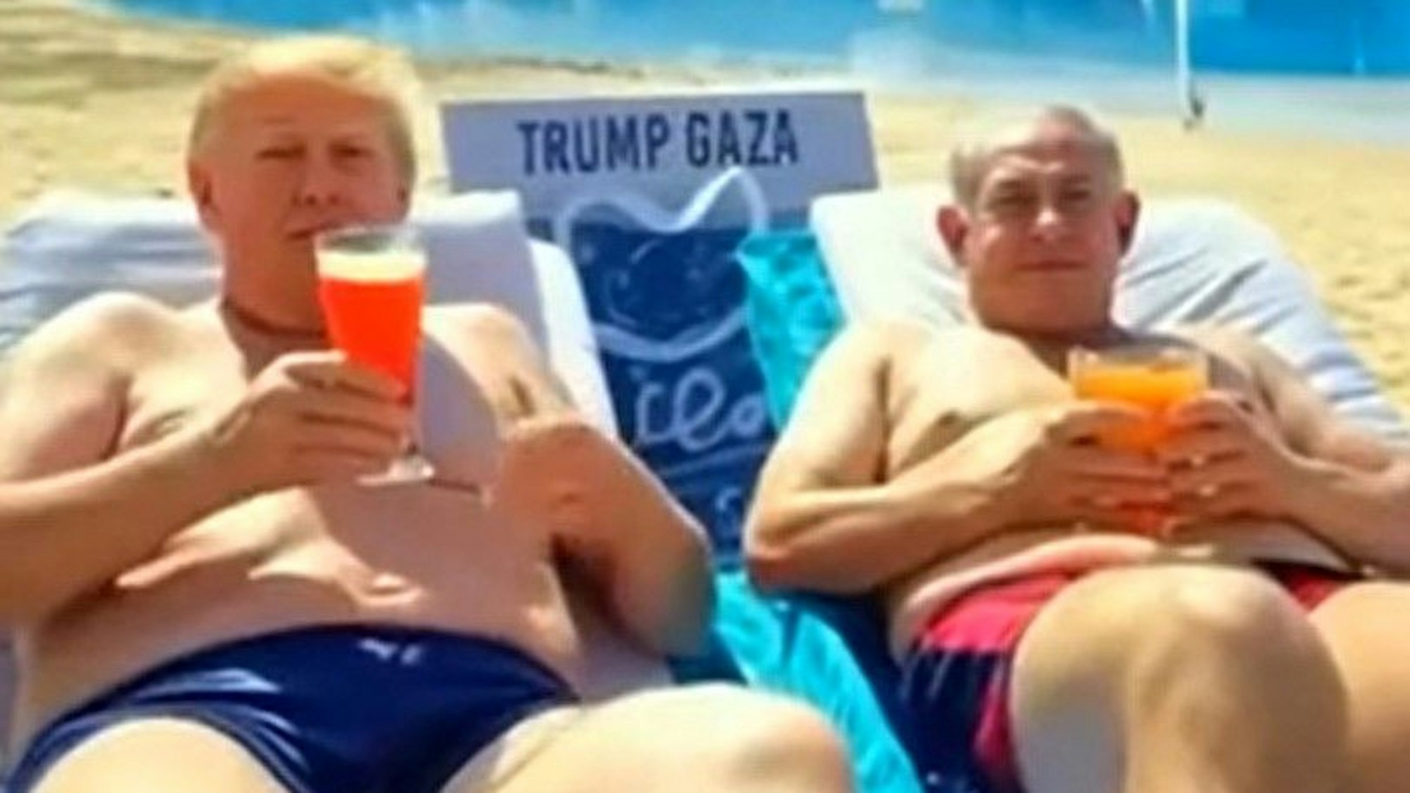 Ein Screenshot aus einem von Donald Trump veröffentlichten KI-Video zum Gazastreifen zeigt den US-Präsidenten zusammen mit Benjamin Netanjahu am Strand.
