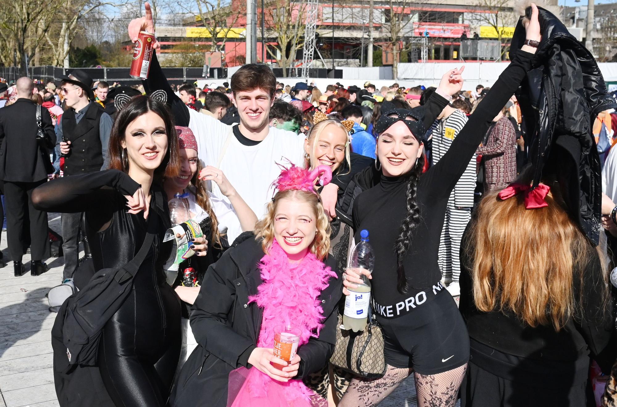 Eine Gruppe feiert Karneval.