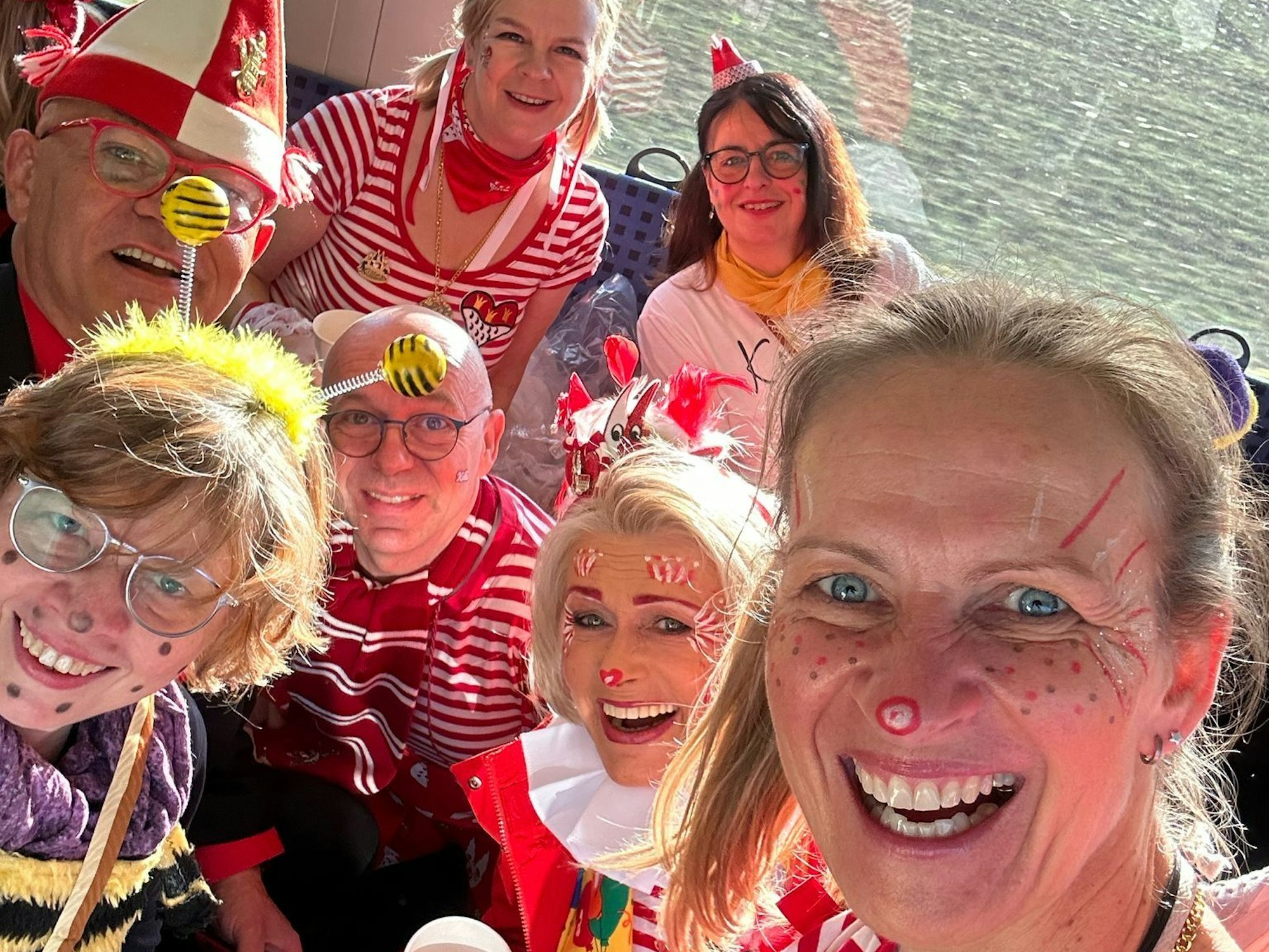 Das Bild zeigt einige kostümierte Jecke, die für ein Gruppenbild posieren.