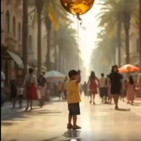 Der Kopf von Donald Trump erscheint in dem KI-generierten Video als großer goldener Ballon.