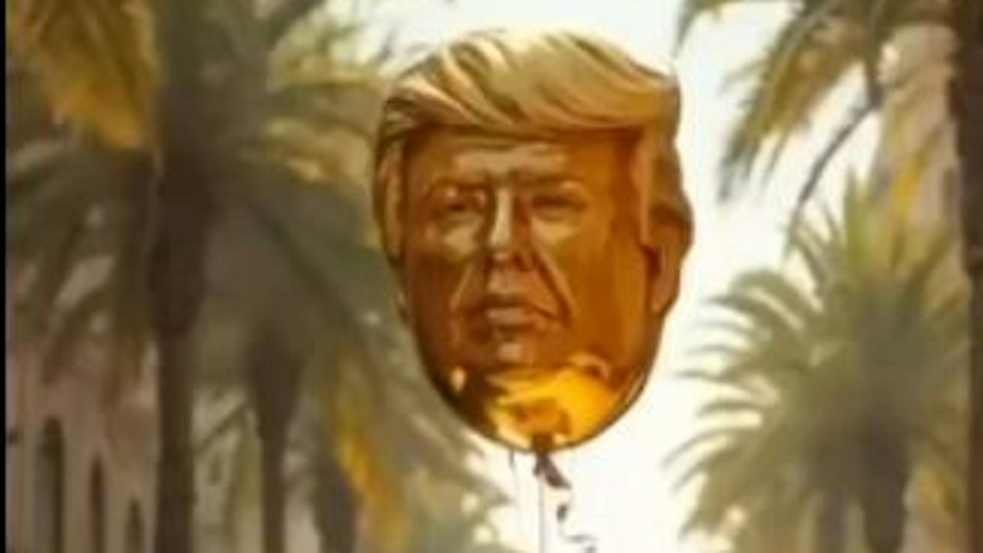 Der Kopf von Donald Trump erscheint in dem KI-generierten Video als großer goldener Ballon.