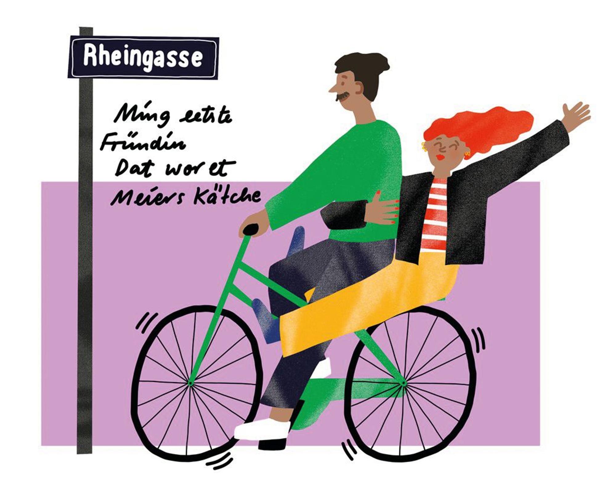 Meiers Kätche auf dem Rücksitz von Pütze Hein, Illustration