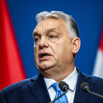 Der ungarische Ministerpräsident Viktor Orban spricht bei seiner Jahrespressekonferenz. (Archivbild)